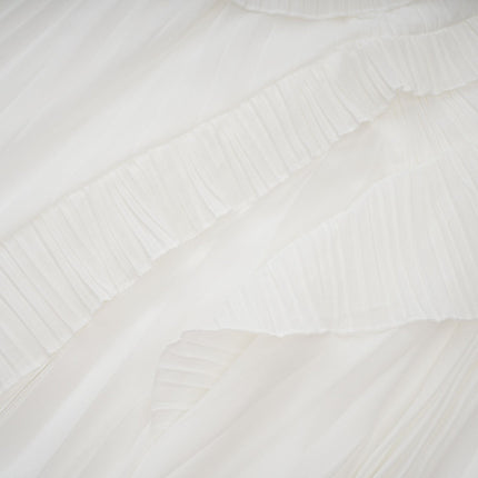 Millie White Halterneck Midi Dress with Ruffled Trim and Asymmetrical Design