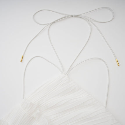 Millie White Halterneck Ruffled Trim Midi Dress