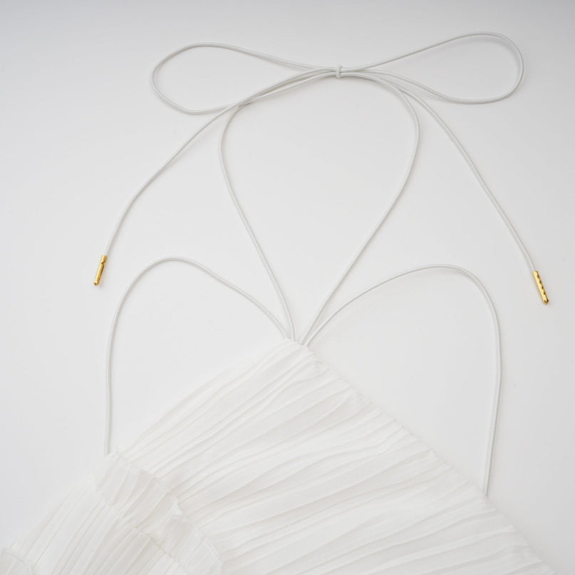 Millie White Halterneck Ruffled Trim Midi Dress