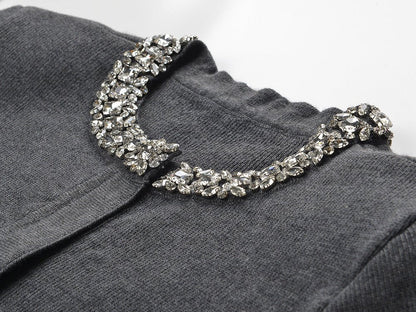 Minimalist Knit Set: A - Line Skirt & Cropped Cardigan with Refined Details - Gray