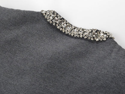 Minimalist Knit Set: A - Line Skirt & Cropped Cardigan with Refined Details - Gray