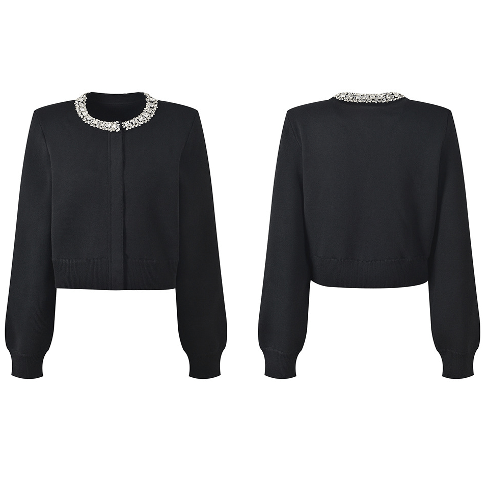 Minimalist Knit Set: A - Line Skirt & Cropped Cardigan with Refined Details - Black