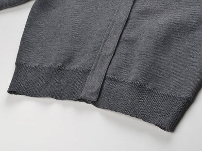 Minimalist Knit Set: A - Line Skirt & Cropped Cardigan with Refined Details - Gray