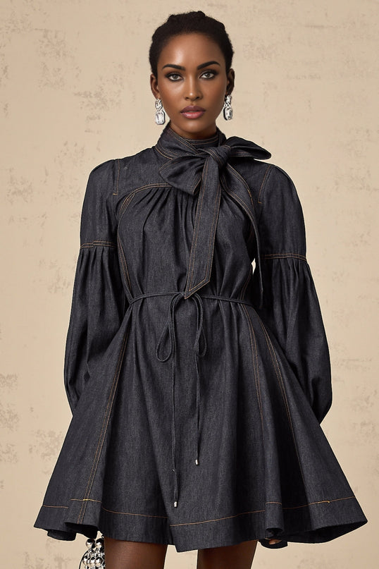 Mirabel darkblue contraststitch denim mini dress