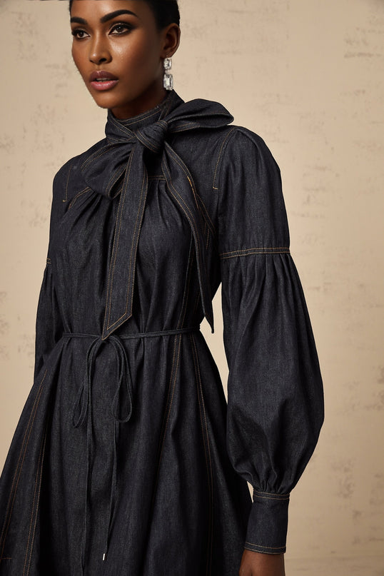 Mirabel darkblue contraststitch denim mini dress