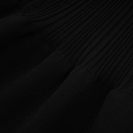 Miracle Mini Dress in Black & White off-shoulder design crystal bow elegance allure thigh-length contrasting colors shimmering crystal embellishments knitted construction model sophistication 5'10 size M Viscose Terylene Nylon Elastane comfort flattering fit special occasion