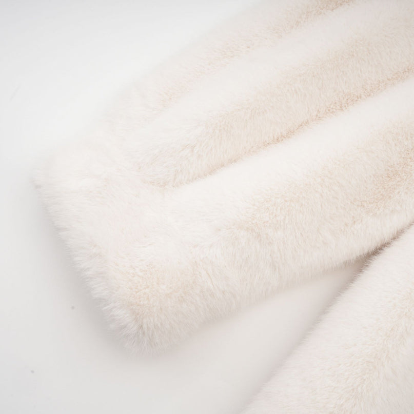 Miracle White Double Breasted Faux Fur Jacket with Stand-up Collar and Front Button Fastening