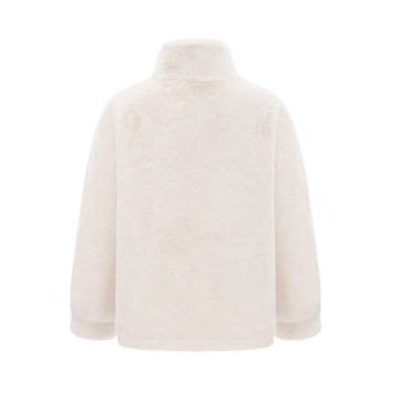 Miracle White Faux Fur Double Breasted Jacket with Stand-up Collar and Front Button Fastening