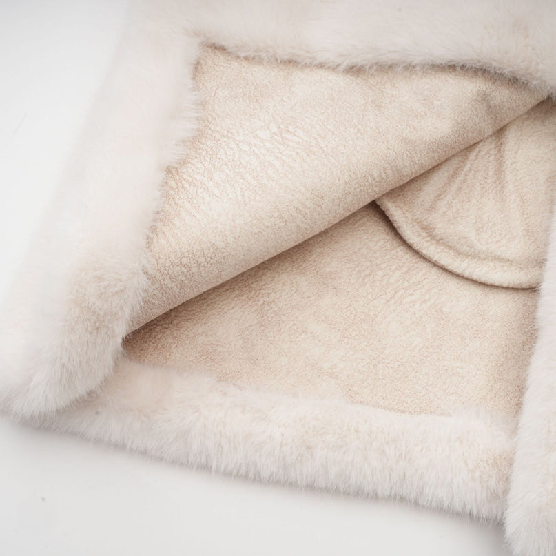Miracle White Faux Fur Double Breasted Jacket with Stand-up Collar and Front Button Fastening