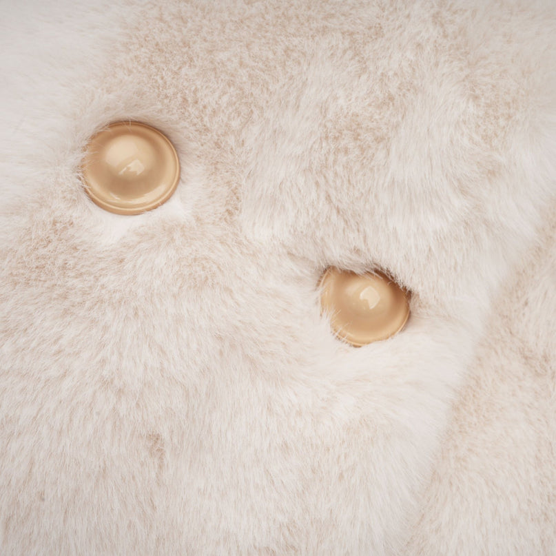 Miracle White Faux Fur Double Breasted Jacket with Stand-up Collar and Front Button Fastening