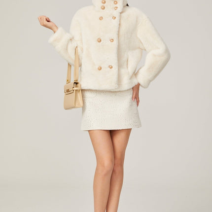 Miracle White Faux Fur Double Breasted Jacket