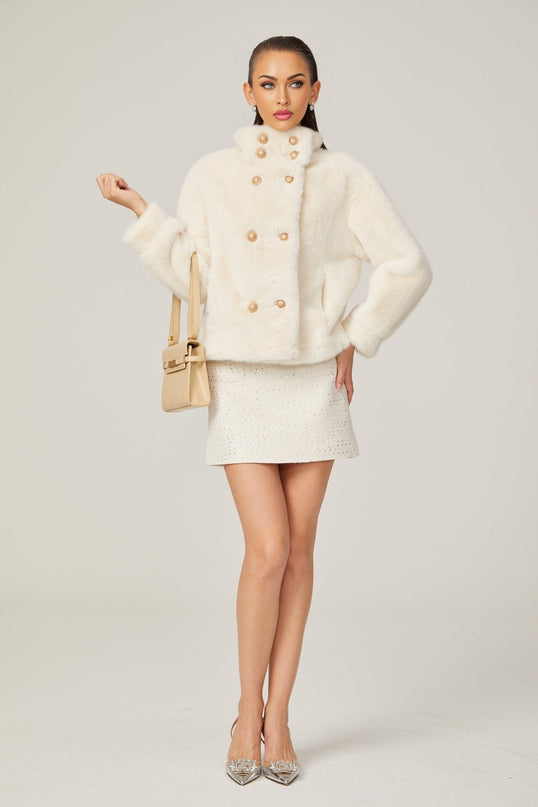 Miracle White Faux Fur Double Breasted Jacket