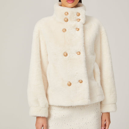 Miracle White Faux Fur Double Breasted Jacket