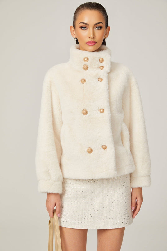 Miracle White Faux Fur Double Breasted Jacket