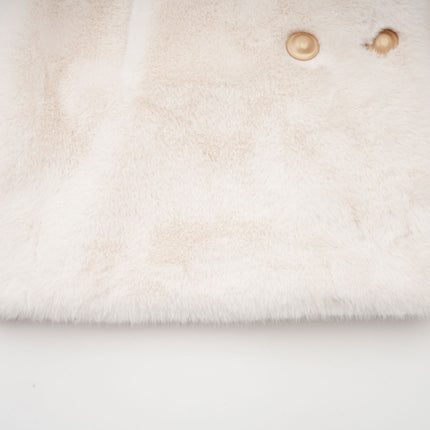Miracle White Double Breasted Faux Fur Jacket with Stand-up Collar and Front Button Fastening