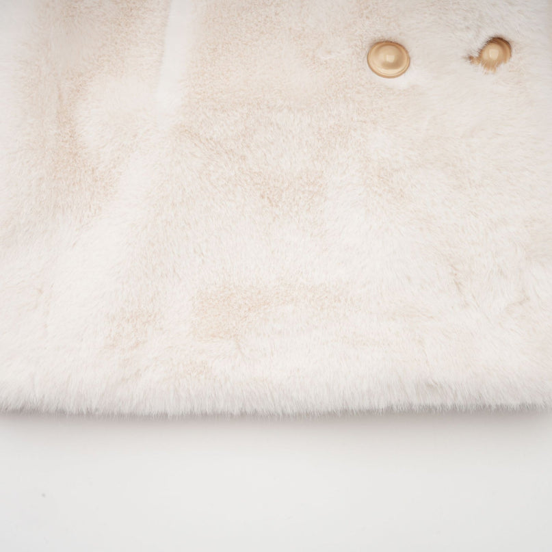 Miracle White Double Breasted Faux Fur Jacket with Stand-up Collar and Front Button Fastening
