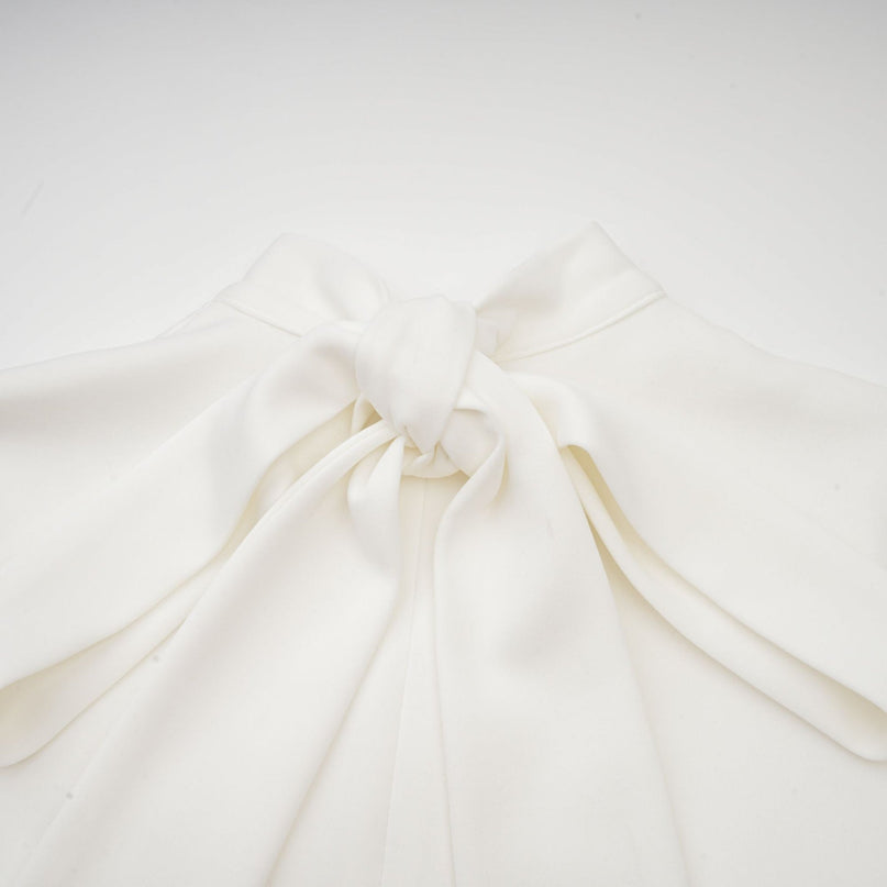 Miracle White Maxi Dress with Faux-Flower Embellishment and Neck Bow-Tie Design
