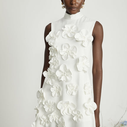 Miracle White Maxi Dress with Faux-Flower Embellishment and Neck Bow-Tie Design