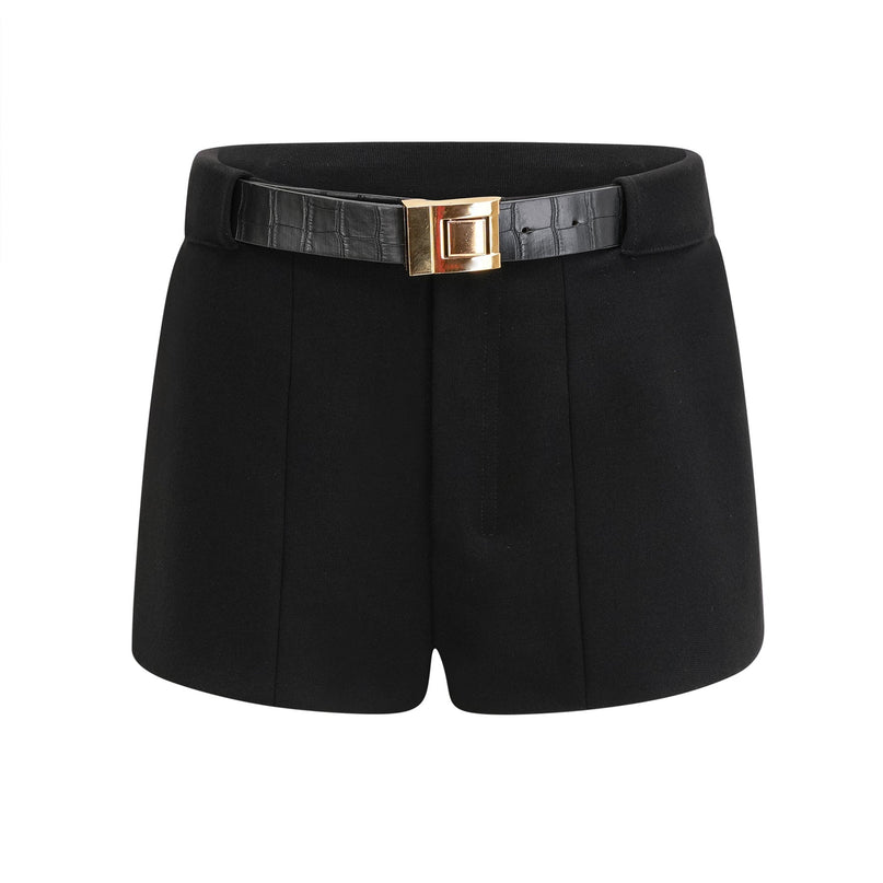 Miranda Black Belted Shorts with Gold-Tone Hardware Terylene Fiber