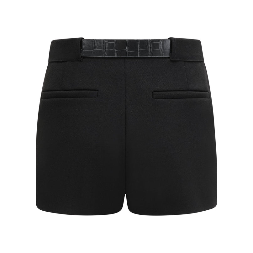 Miranda Black Belted Shorts with Gold-Tone Hardware Terylene Fiber Blend