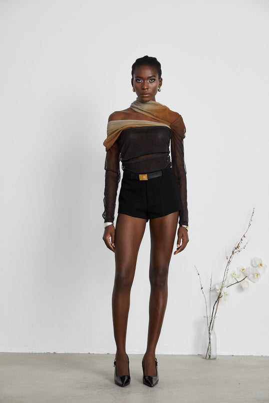 Miranda Black Belted Shorts Gold Hardware Terylene Fiber