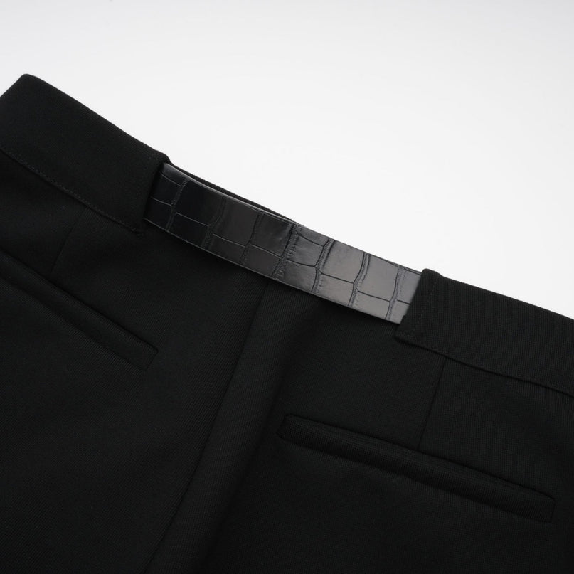 Miranda Black Belted Shorts with Gold-Tone Hardware Terylene Fiber Fabric