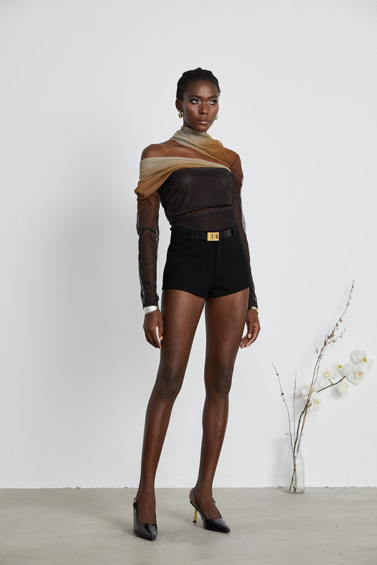 Miranda Black Belted Shorts with Gold-Tone Hardware and Side Pockets