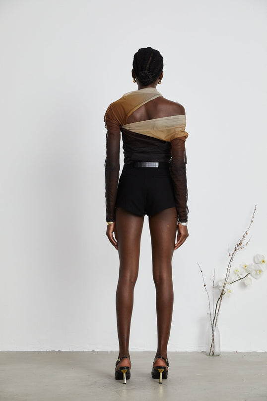 Miranda Black Belted Shorts Gold Tone Hardware Terylene Fiber