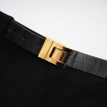 Miranda Black Belted Shorts with Gold-Tone Hardware and Side Pockets