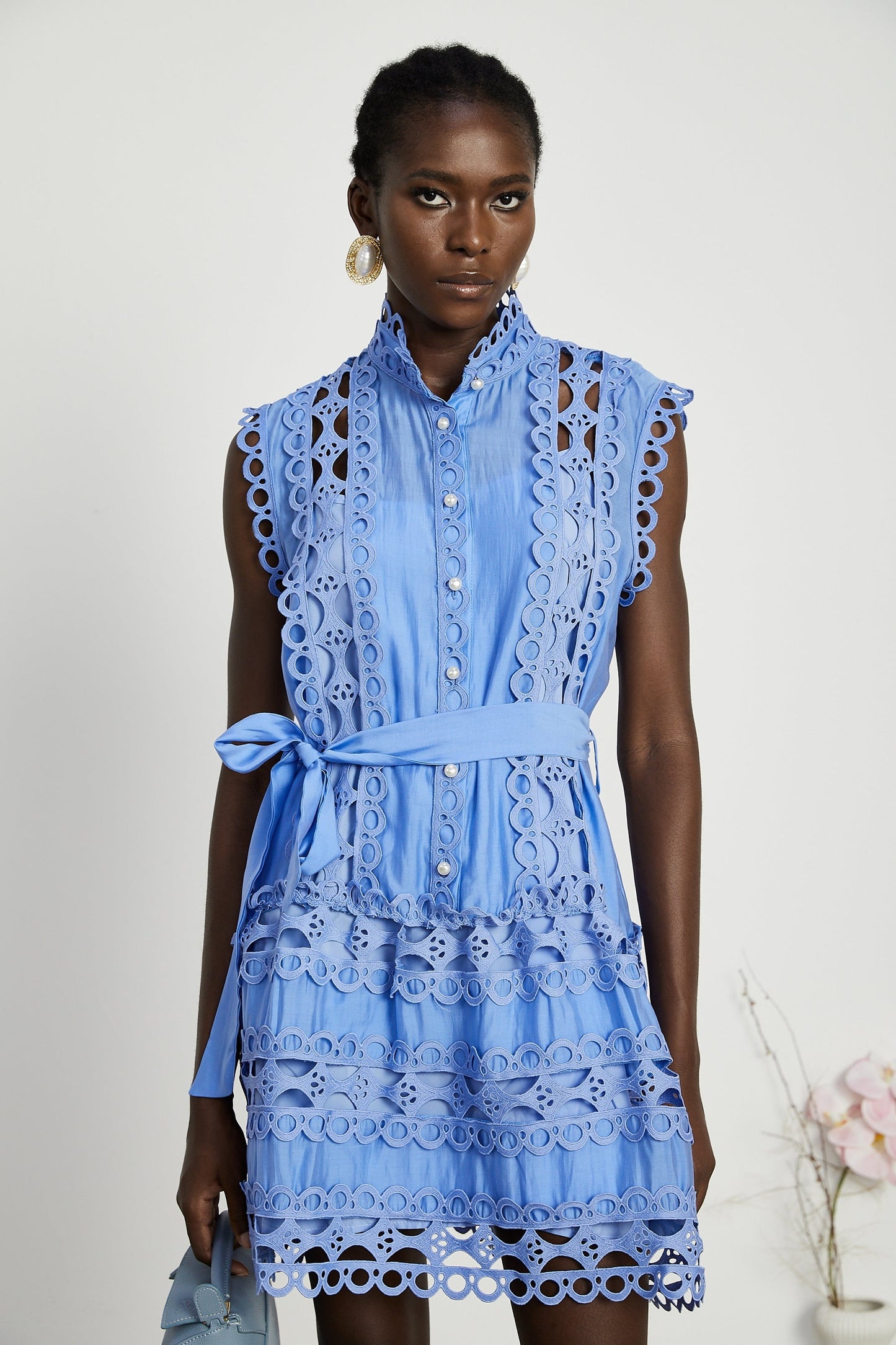 Mireille blue cutout belted mini dress