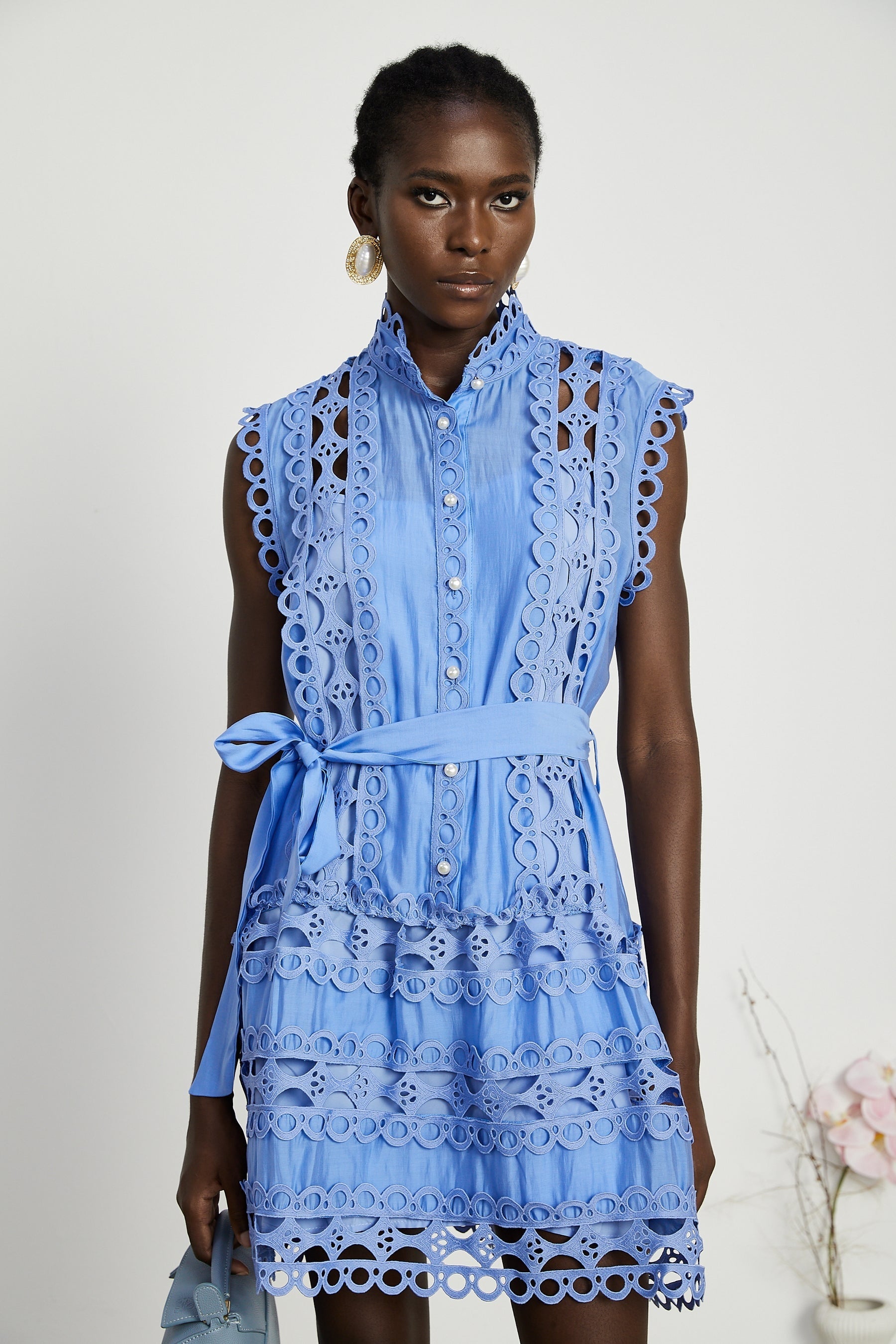 Mireille blue cutout belted mini dress