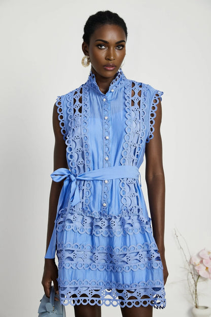 Mireille blue cutout belted mini dress