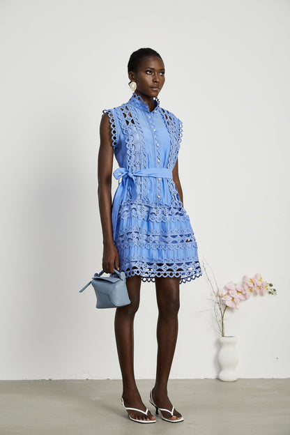 Mireille blue cutout belted mini dress