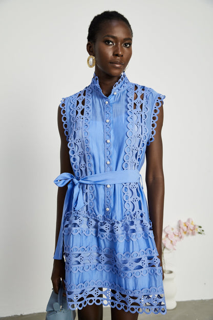 Mireille blue cutout belted mini dress