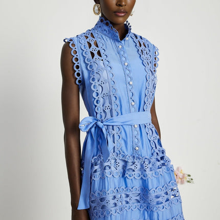 Mireille Blue Lace Sleeveless Mini Dress