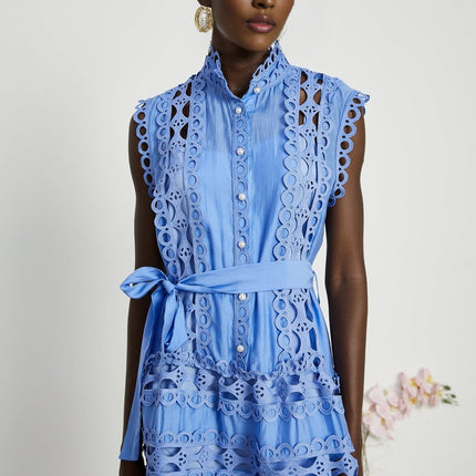 Mireille Blue Lace Sleeveless Mini Dress