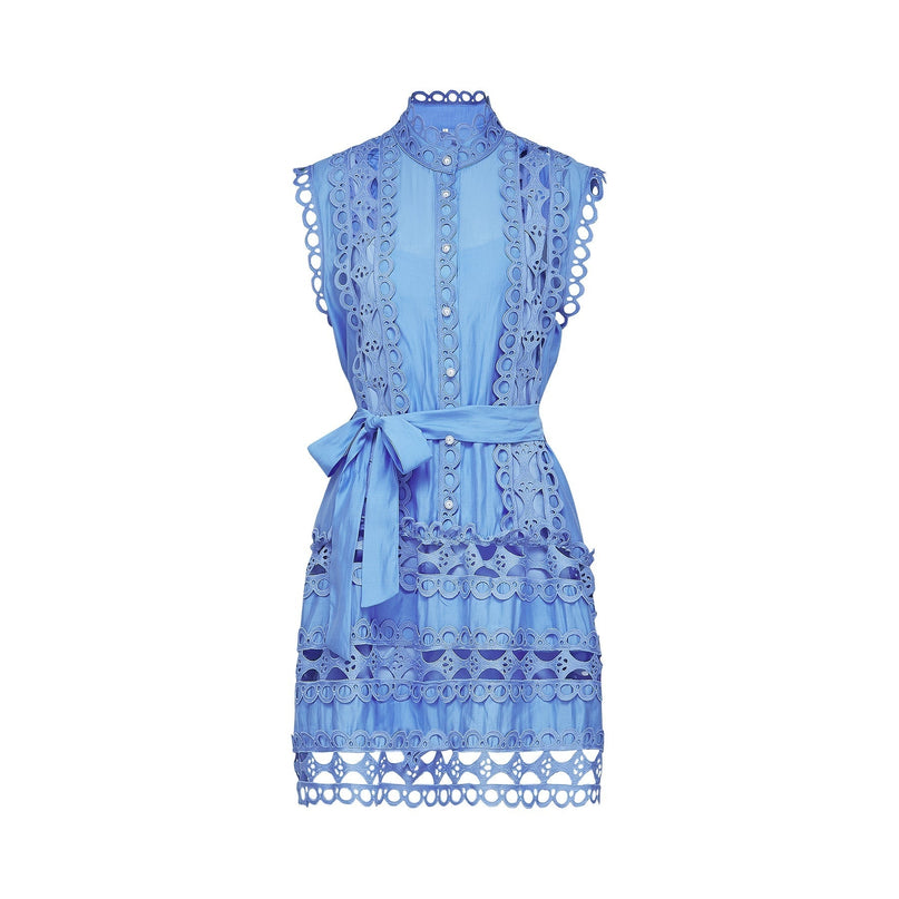 Mireille Blue Lace Sleeveless Mini Dress