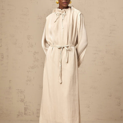 Mirella Neutrals Ruffled Midi Dress Polyester Rayon Blend