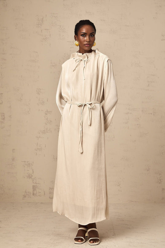 Mirella Neutrals Ruffled Midi Dress Polyester Rayon Blend