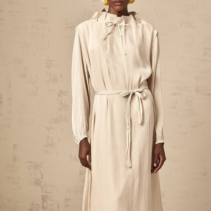 Mirella Neutrals Ruffled Midi Dress Polyester Rayon