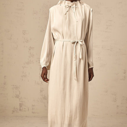 Mirella Neutrals Ruffled Midi Dress Polyester Rayon Blend