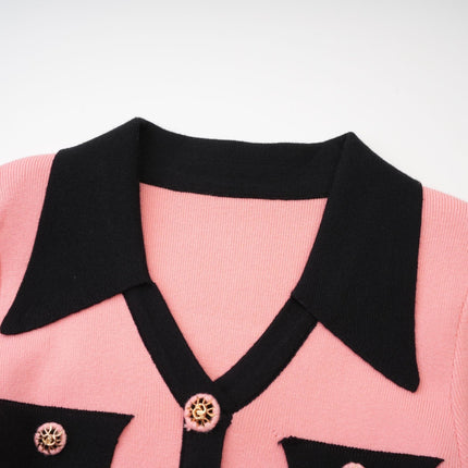 Mirella Pink and Black Long Sleeved Dress in Rib-Knit Blend