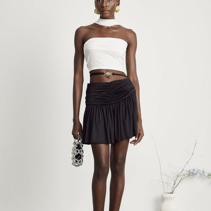 Mirella White Corset Top with Pleat Design and Attached Scarf