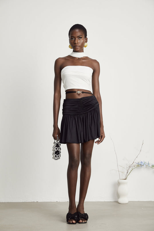 Mirella White Corset Top with Pleat Design and Attached Scarf
