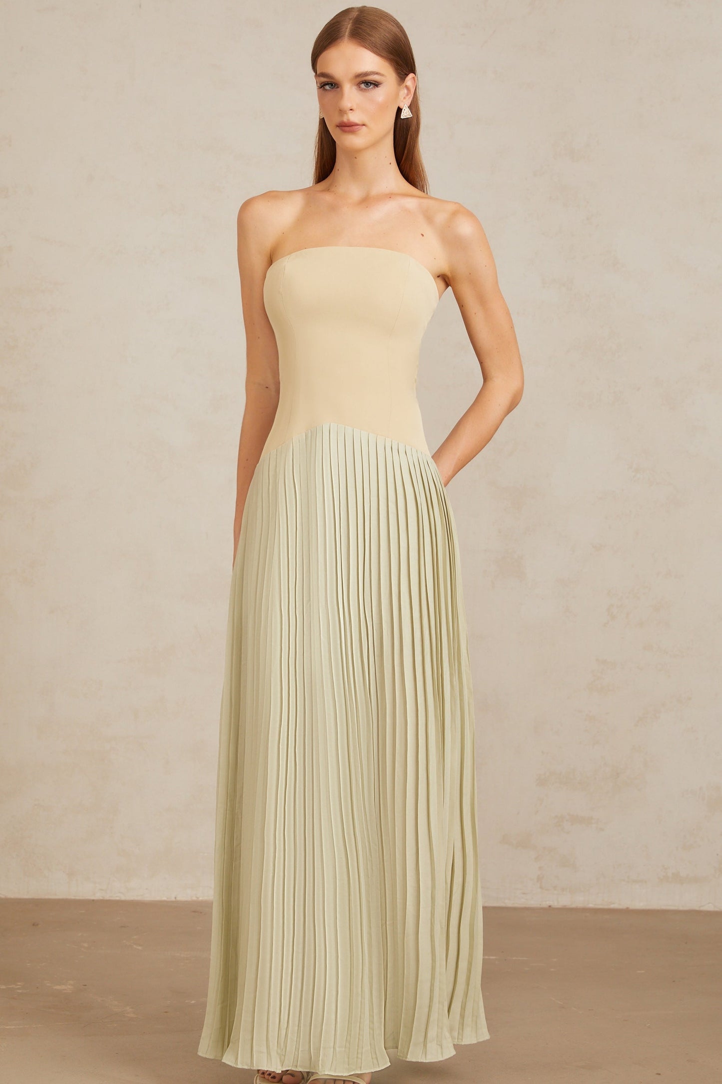 Mirja Green Pleated Corset Maxi Dress