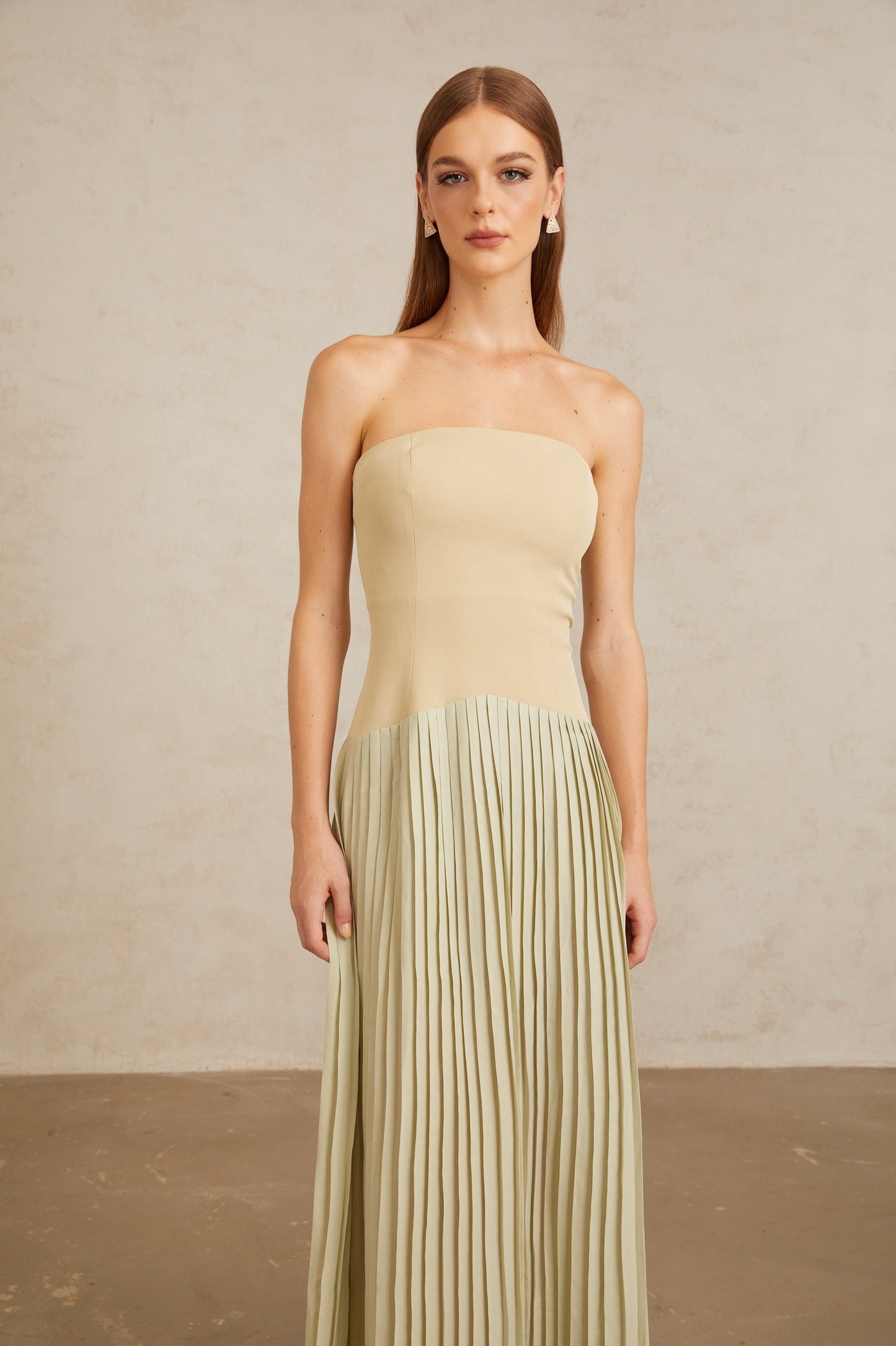 Mirja Green Pleated Corset Maxi Dress