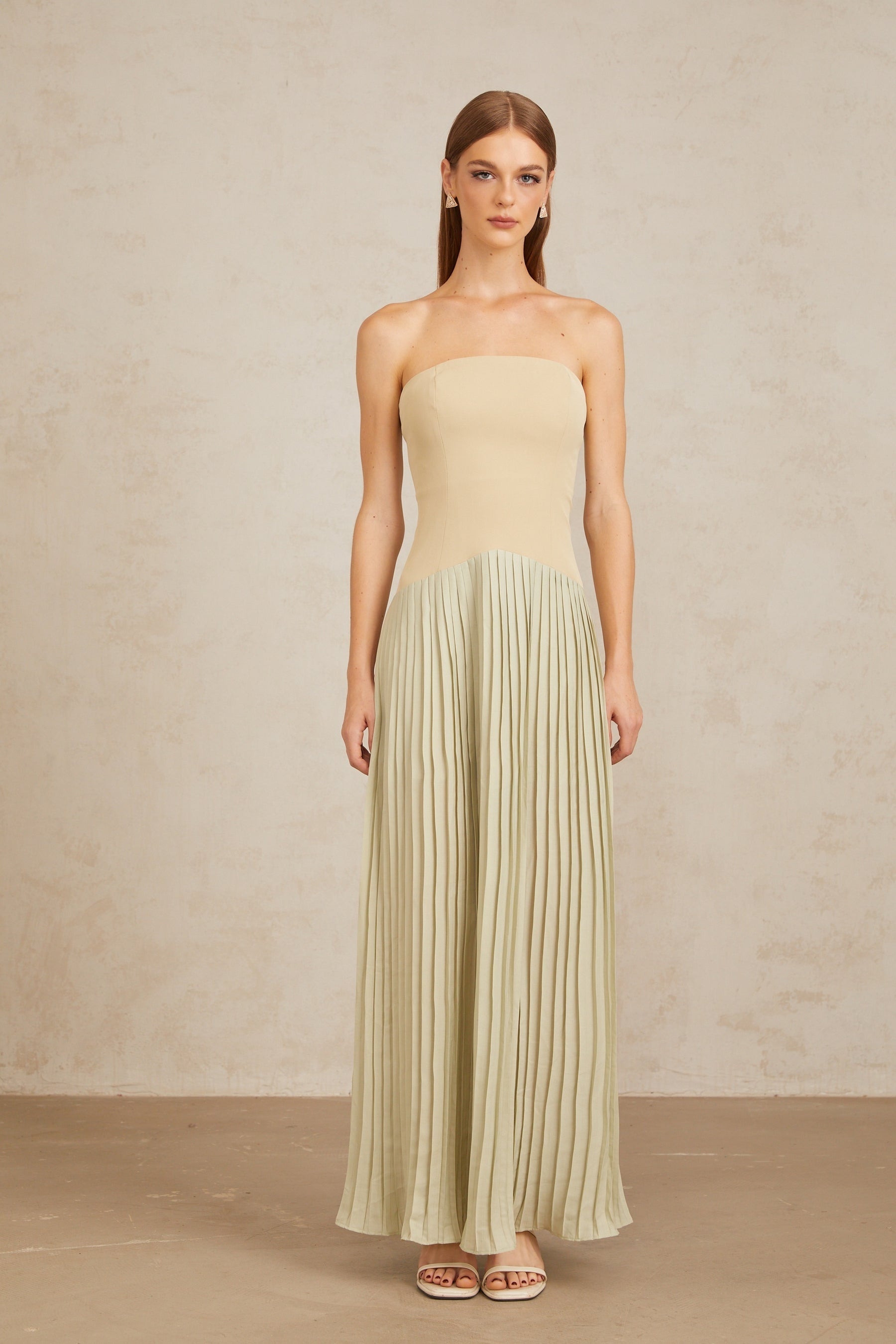 Mirja Green Pleated Corset Maxi Dress