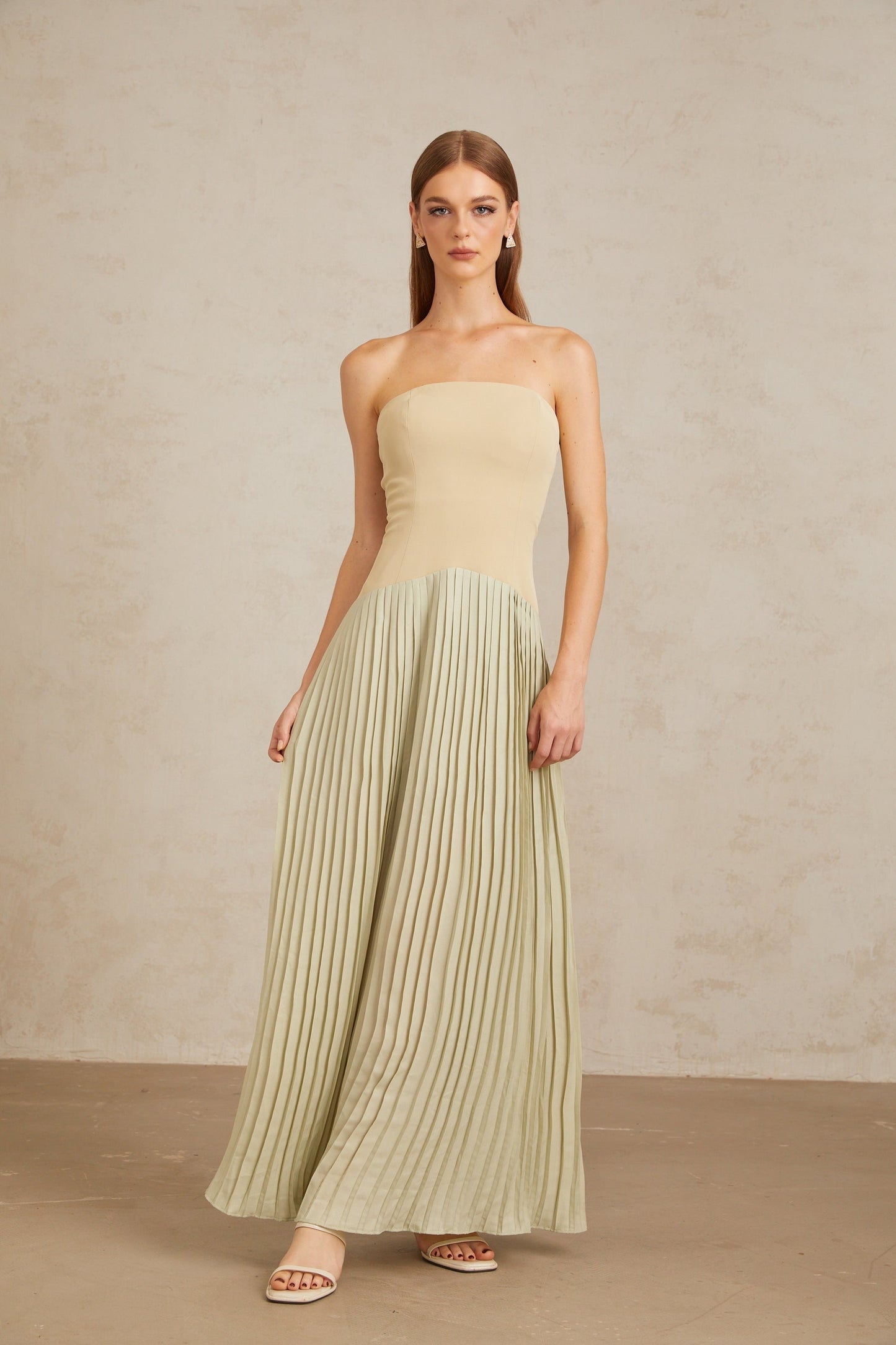 Mirja Green Pleated Corset Maxi Dress