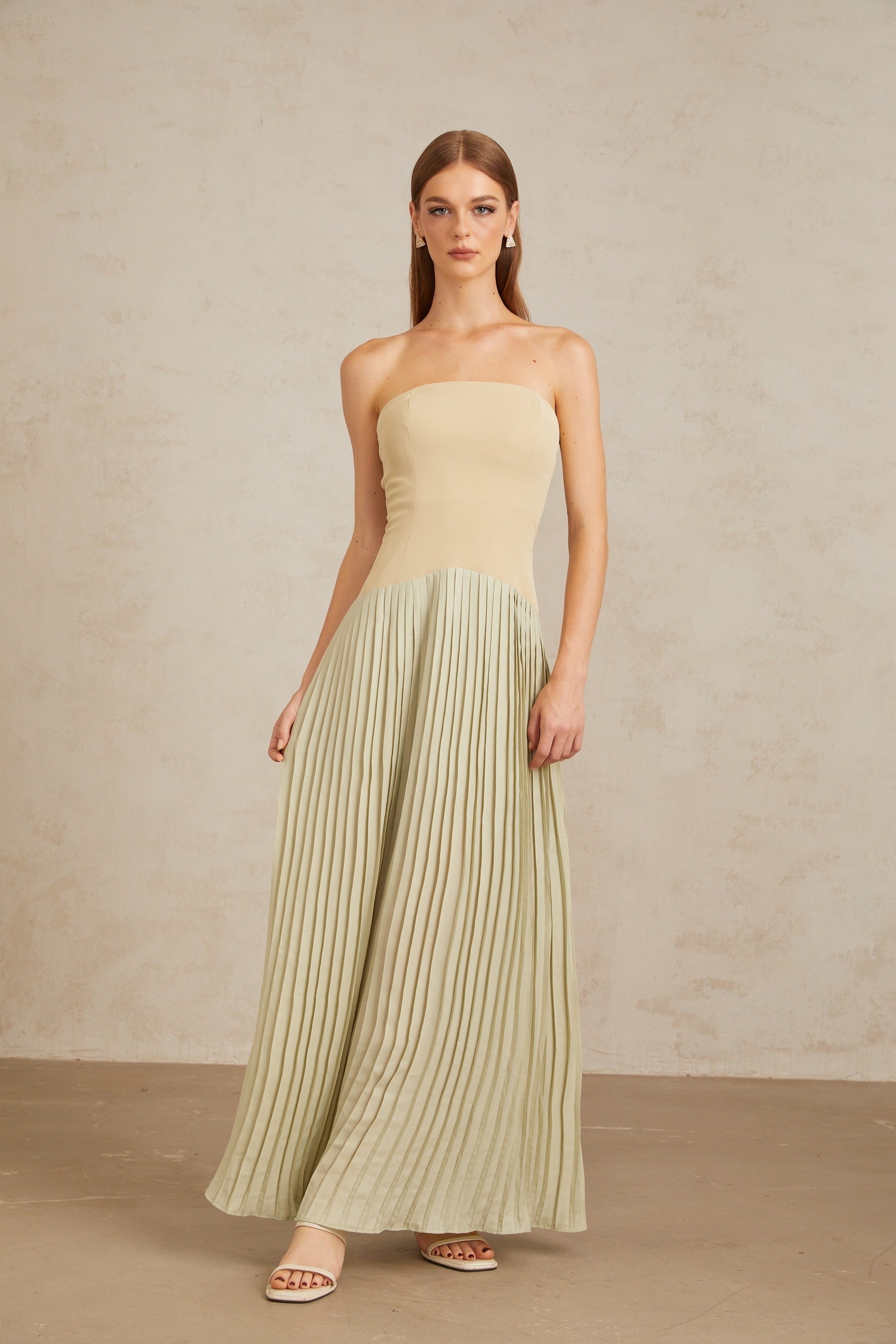 Mirja Green Pleated Corset Maxi Dress