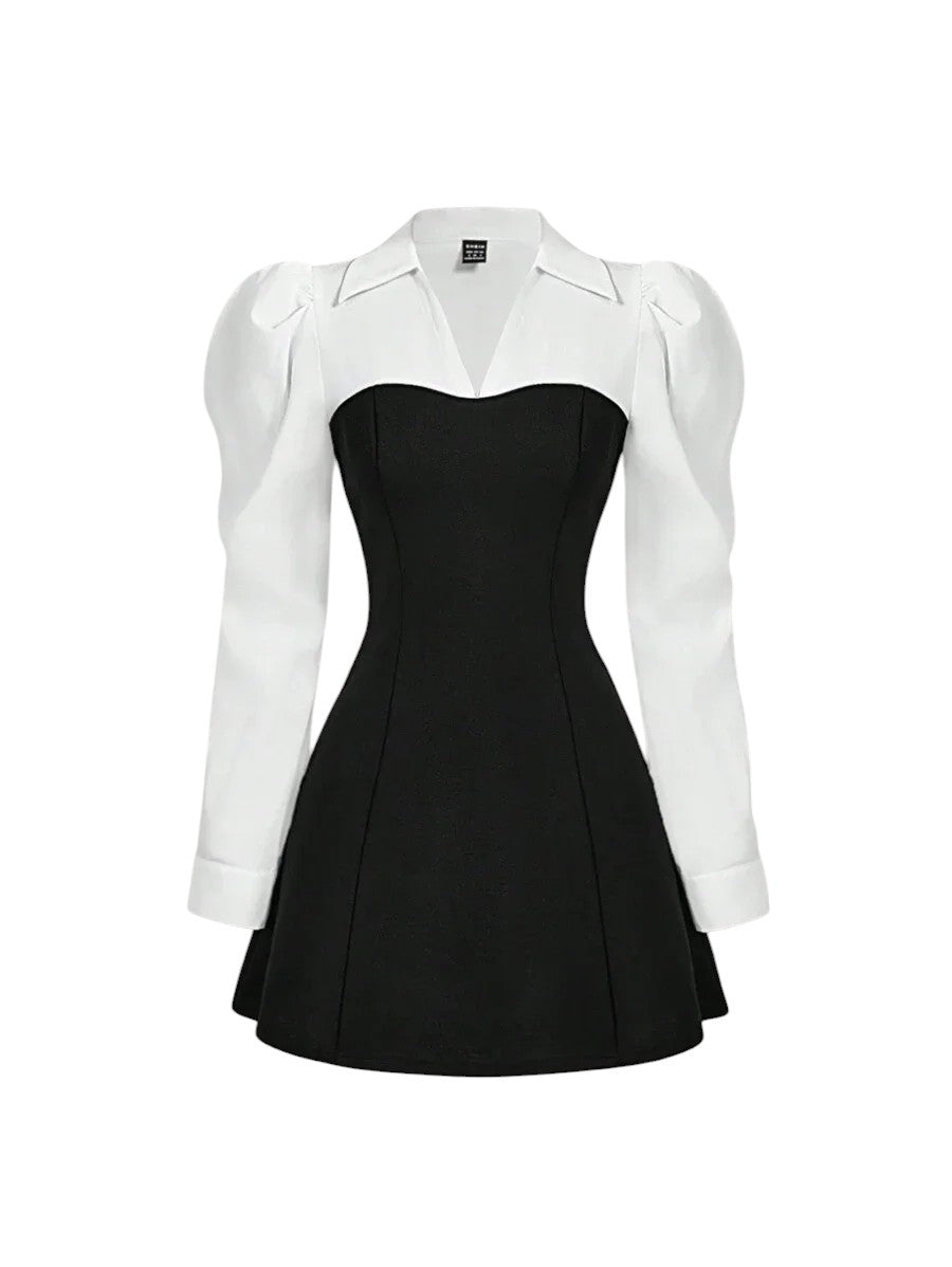 MOD Womens BlackampWhite Bishop Sleeve Short DressFallWinter DressesWestern ConcertWitchFormal